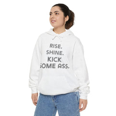 Garment-Dyed Hoodie with Motivational Quote | RISE. SHINE. KICK SOME ASS. | Perfect for Everyday Inspiration, Casual Wear, Fitness, [...]